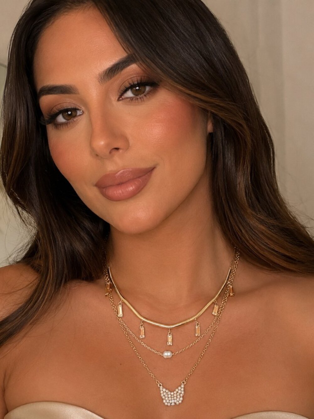 Express Embellished Silver Tone Three Layer Necklace